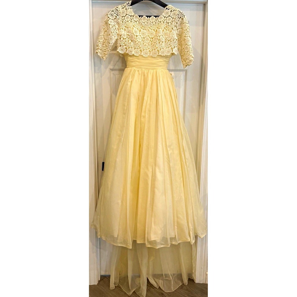 Vintage 1950s Bridal Originals Wedding Gown Lace Bolero Train XXS 23in Waist